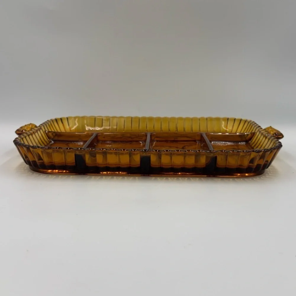 Indiana Glass Co Divided Golden Amber Relish/Fruit Tray